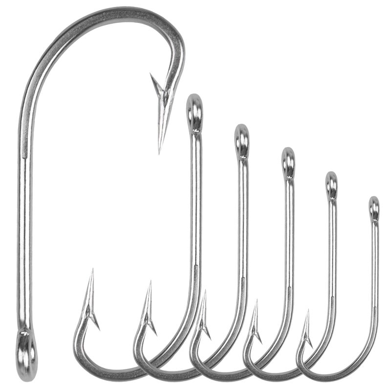 OROOTL Stainless Steel Saltwater Fishing Hooks - 50pcs 34007 O'shaughnessy Hooks Forged Long Shank J Fishing Hooks Extra Strong Metal Fish Hooks Size 1/0-10/0 - Image 1